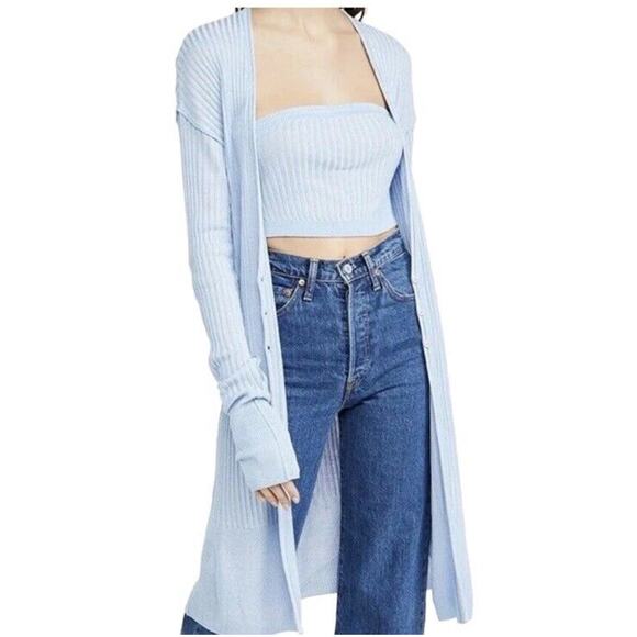 Free People Carly Cardi 2pc Set Womens Size Large Cardigan Ribbed With Tube Top - Picture 1 of 10